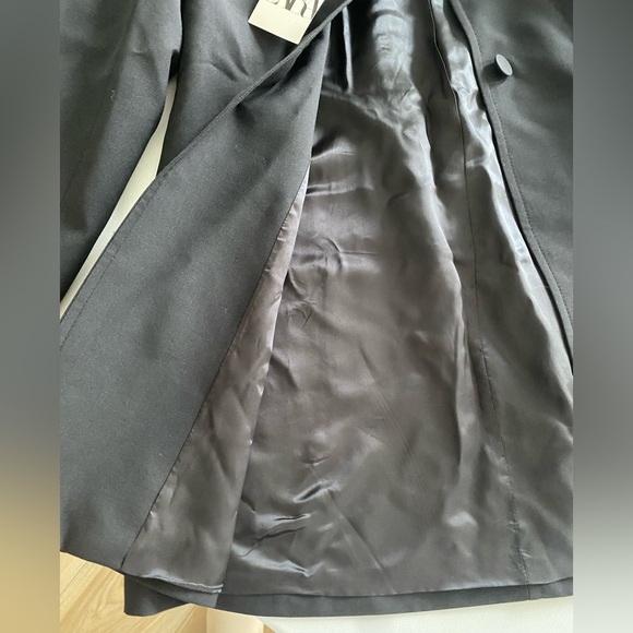 Zara Wool Blend Frock Coat Jacket Lapel collar ZW Collection Black size S NWT - Picture 16 of 16